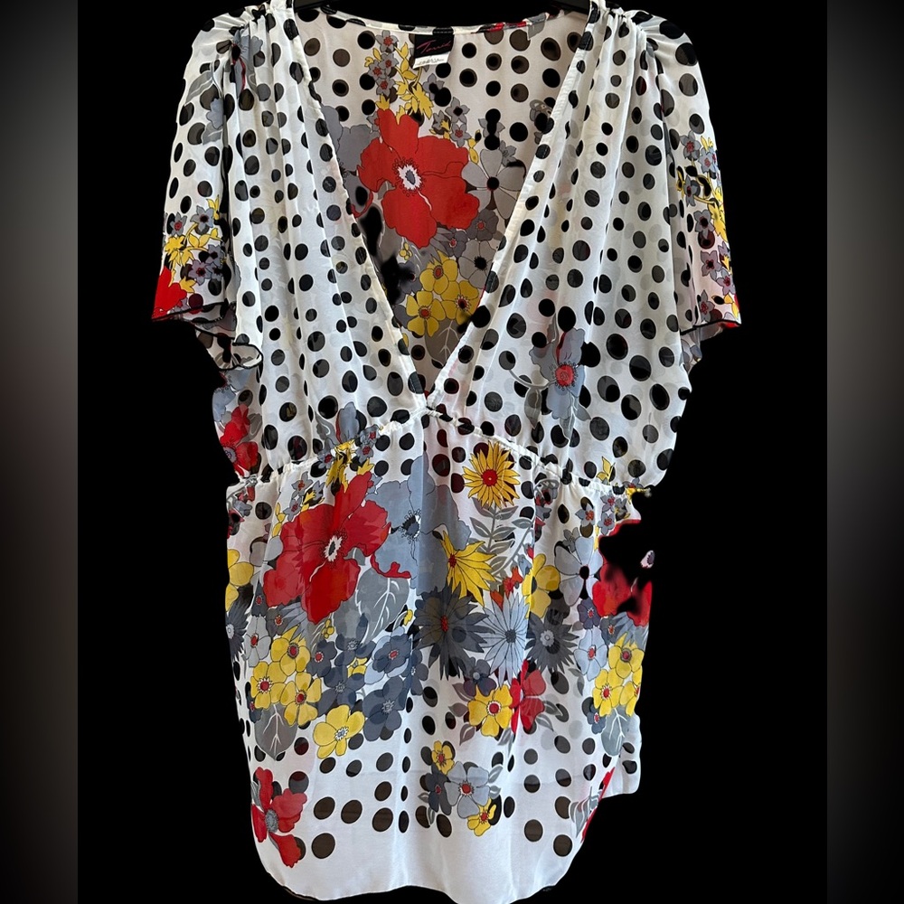Torrid Sheer Polka Dots and Flowers Blouse Size 2X